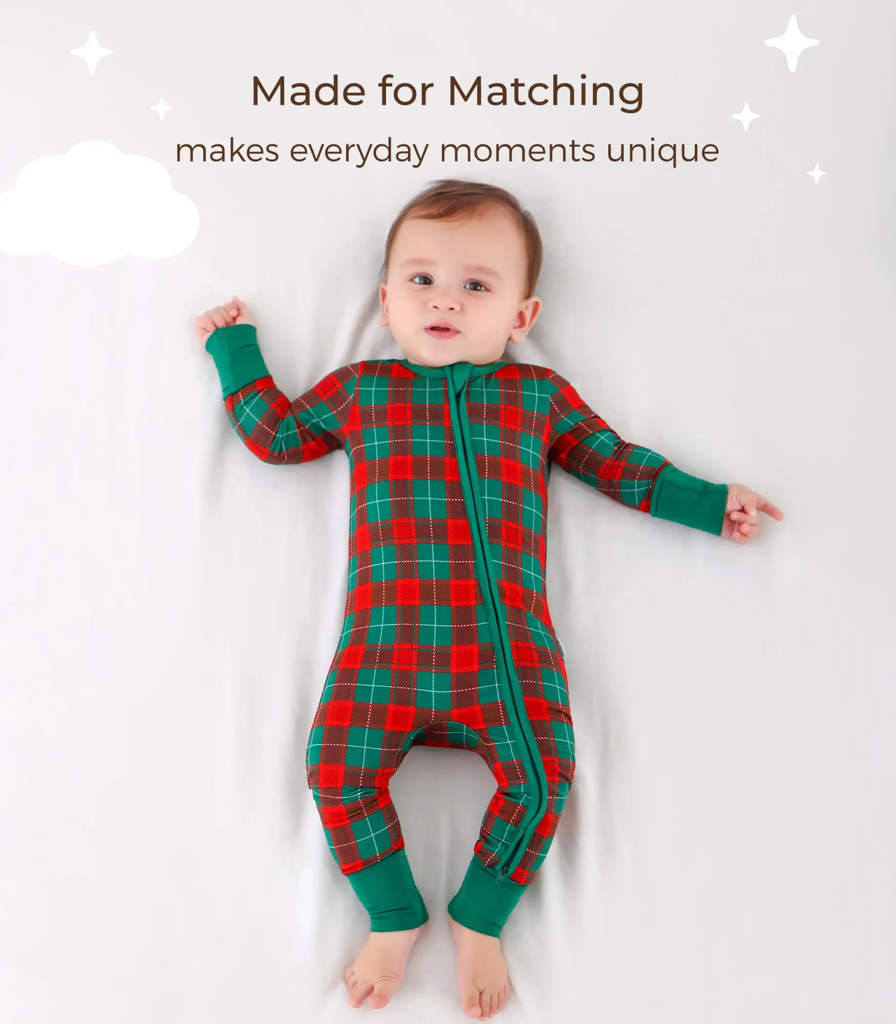 Plaid Baby Clothes Wholesale 2-Way Zipper Jumpsuits Long Sleeve One Piece Rompers for Infant Bamboo Matching Christmas Pajamas