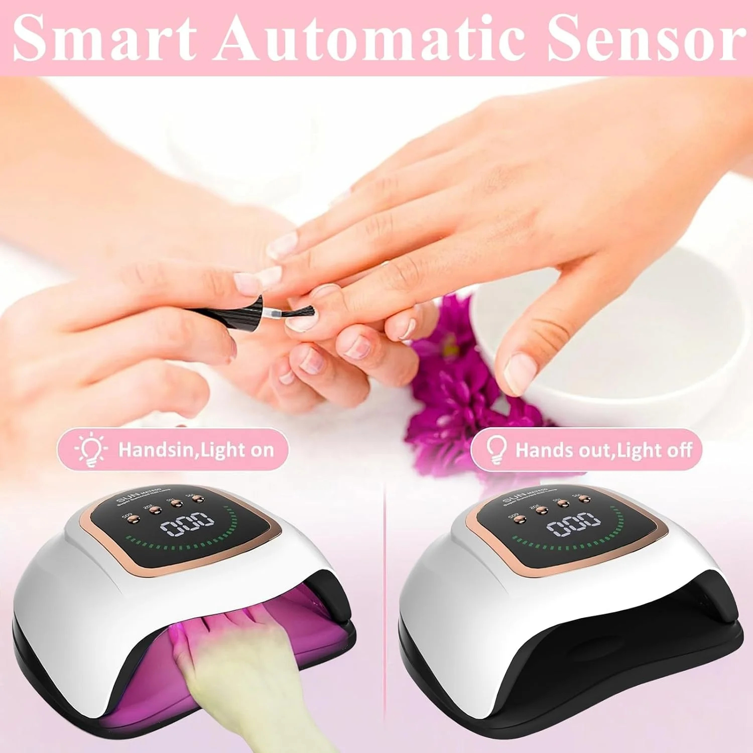 UV LED Nail Lamp, 300W Professional UV Nail Dryer Light for Gel Nails with 72 Beads, Fast Curing Gel Polish Lamp for Finger/Toe