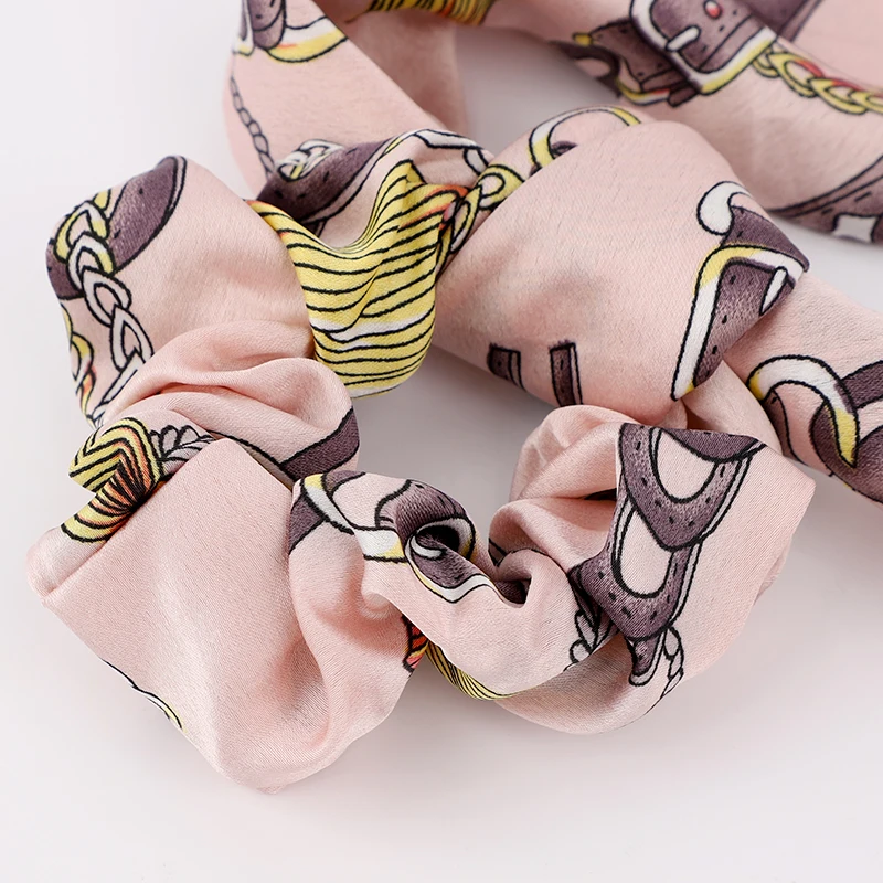 Wholesale Hair ribbon Hair Ties Long ponytail Printed Satin Scrunchies for hair Accessories