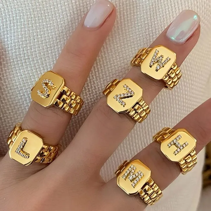 Eico A-Z Letter Gold Rings Wholesale Women Ring Zircon Design Chain Women Fashion Rings Sets For All Fingers