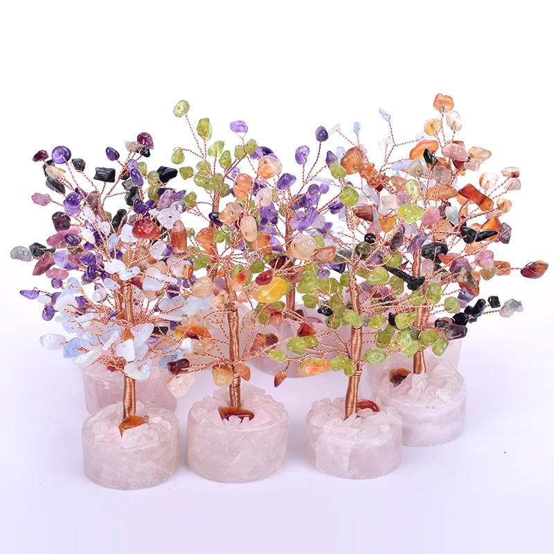 Natural Crystal Gemstone Fortune Bonsai Tree for Home Ornamental Feng Shui