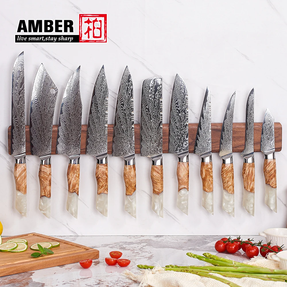 New arrival epoxy resin wood handle vg10 damascus steel bread paring boning butcher cleaver knife set for kitchen