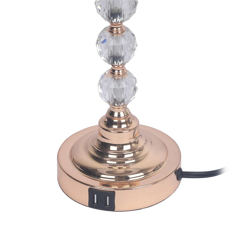 Hot sale modern led crystal table lamp with metal base Bedside Lamp  with 2 USB Charging Ports 3 Way Dimmable custom lamp