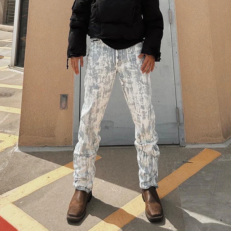 YYSY manufacturer heavyweight frayed high quality flared denim jeans men custom stacked Y2K jeans for streetwear