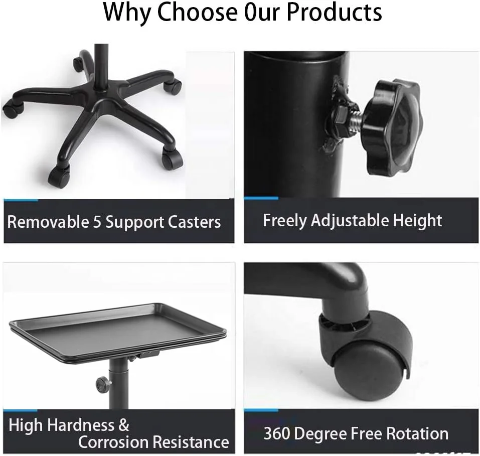 2023 Full Black Rolling Tattoo Studio Work Station Cart Dental Hair Beauty Salon Trolley with Detachable Tray