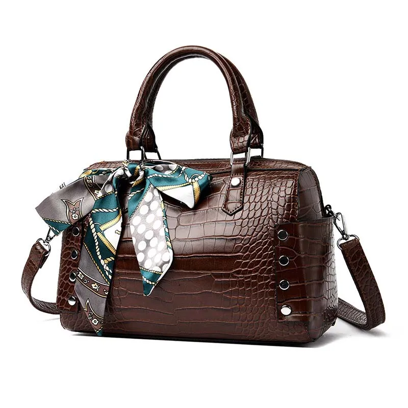 Luxury Alligator Top-handle Handbags Women Handbags Women Vintage Boston Leather Handbags Shoulder Crossbody Bags