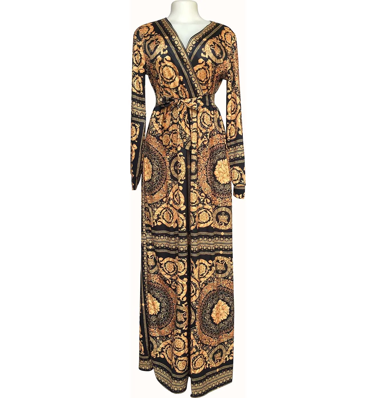 2021 New African Style Dress Deep V-neck Women Casual Vintage Robe African Femme Dresses With Waist Belt