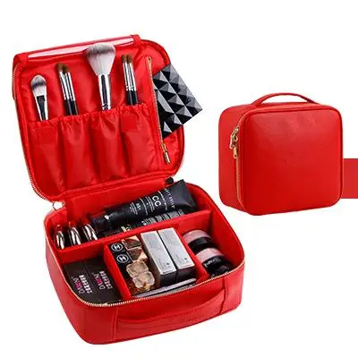 wholesale girls lady professional portable leather cosmetic organizer makeup set box price for eyeshadow brush packaging