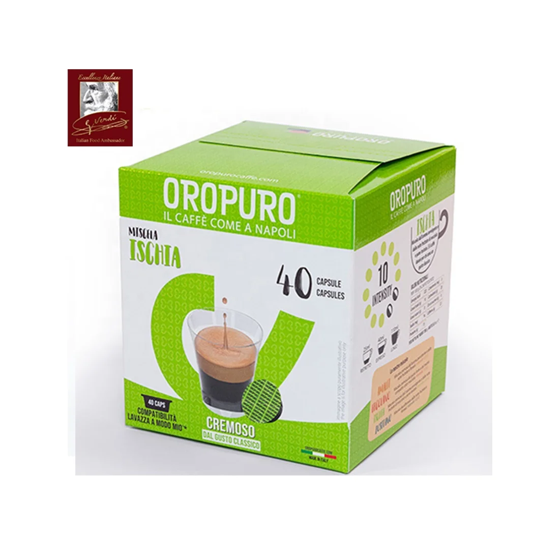 40 Ischia Coffee A Modo Mio capsules compatible 70% Arabic 30% Robusta Made in Italy Selection GVERDI Italian food