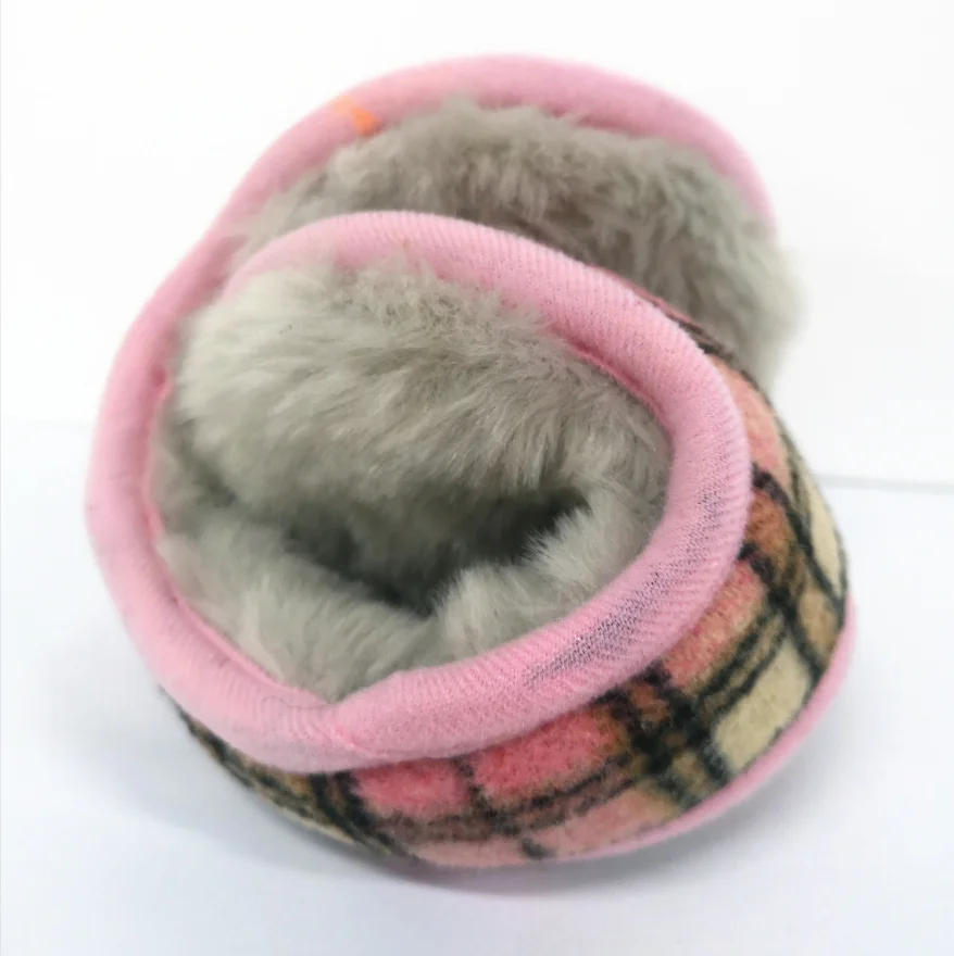 Высококачественные шерстяные меховые наушники в клетку, Зимние теплые наушники