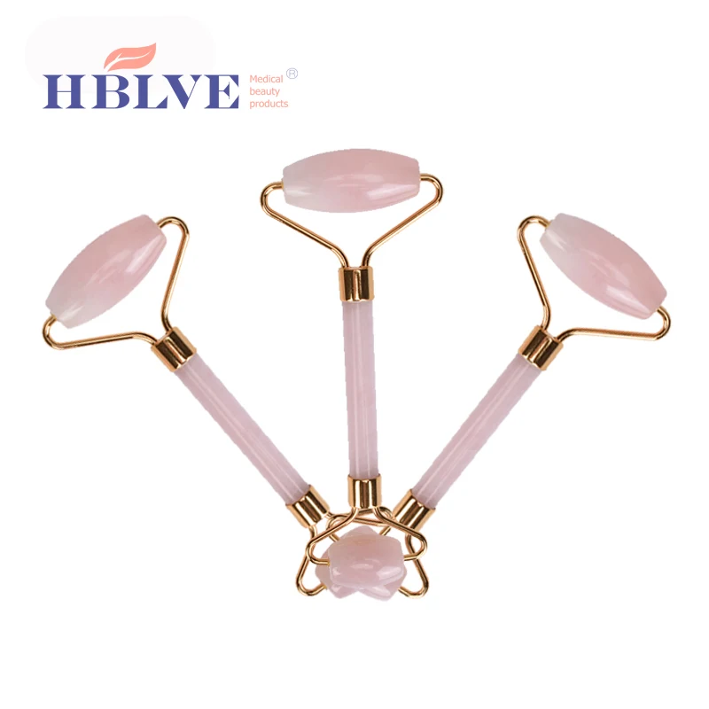 Beauty Salon Personal Skin Care Handheld Massage Rose Quartz Pink Jade Roller Set