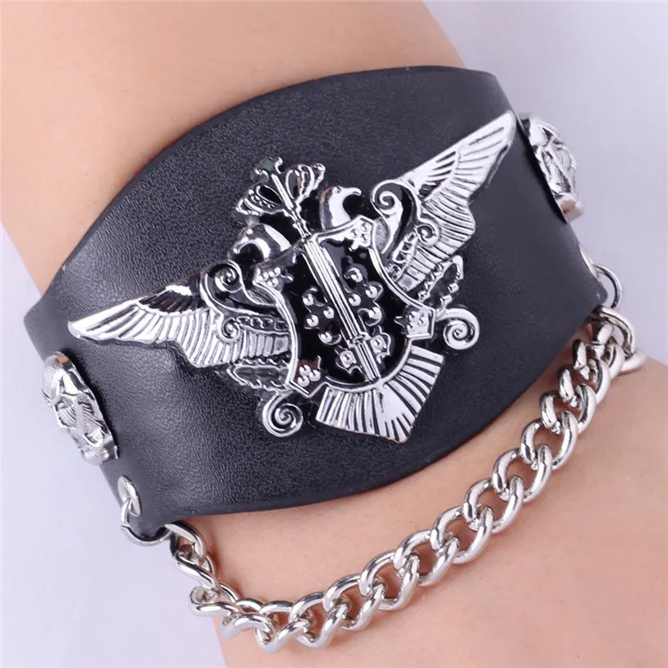 Black leather anime Attack on Titan  Bracelet  punk style  Bracelet