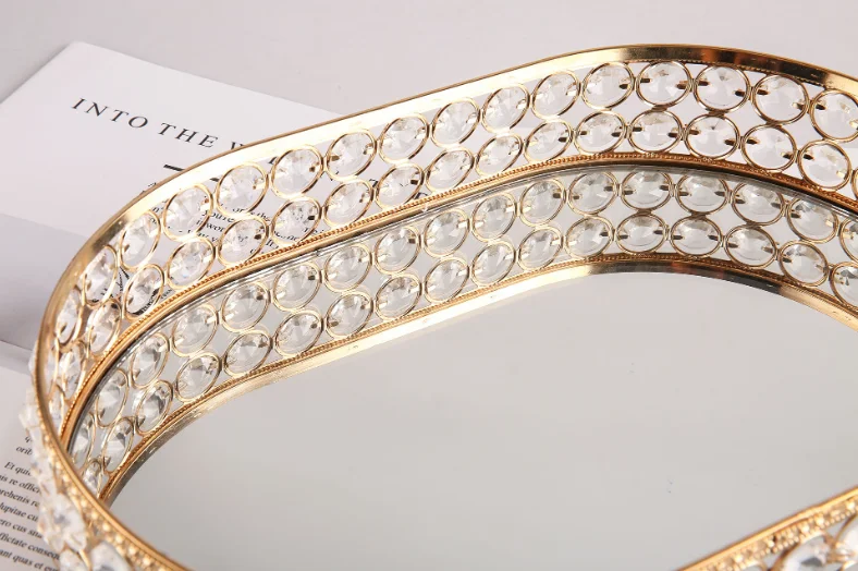 Hight Quality Oval Tray Glass Base Coffee Table Food Luxury Gold Mirror Serving Tray For Home Decor