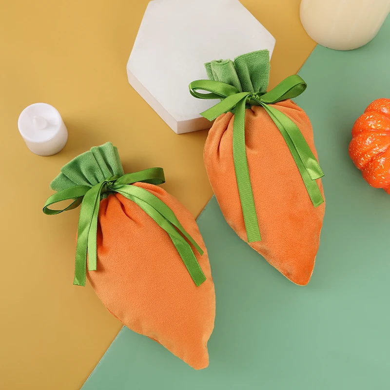 Easter Sweet Cones Bunny Basket Rabbit Treat Gift Pouches Velvet Bag Easter Carrot Bags Chocolate Eggs Drawstring Candy Bag
