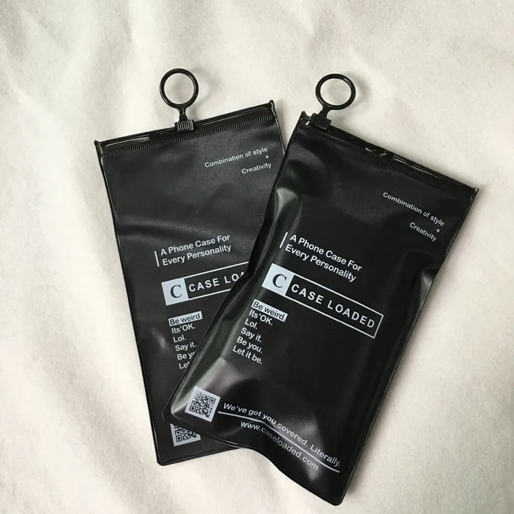 PVC Zipper Bag Phone Case Custom Logo Plastic with Logo Printing for Packaging Phone Matte Black Color Packing Package PE Accept
