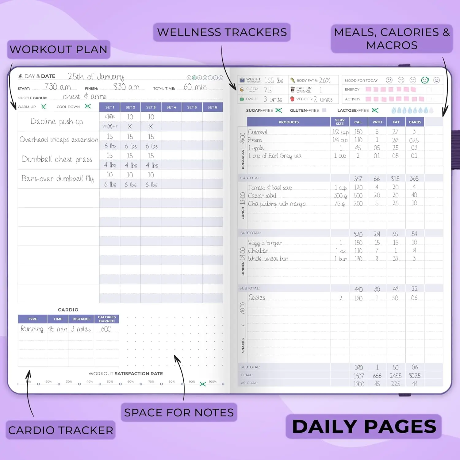 Fitness Journal Workout Planner Designed Exercise Fitness Log Wire O Binding Spiral Fit Book for Men Women