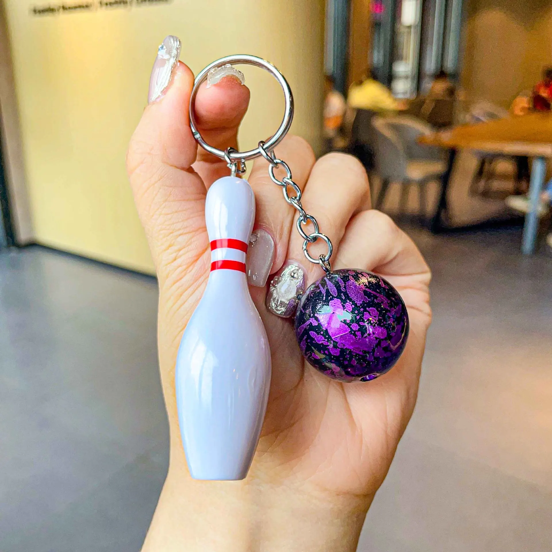 Cross-border simulation bowling key chain pendant key ring sporting goods mini set fan souvenir wholesale