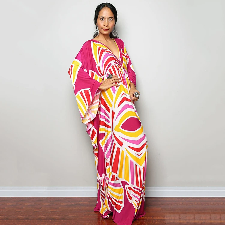 Cover Up Swimwear V Neck Long Half Sleeves Loose Sizes Kaftan Abaya Dubai