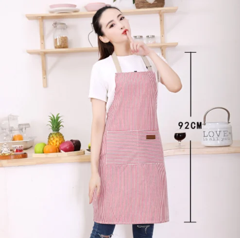 wholesale Custom logo apron Stripe Bib cotton linen Apron cafe Restaurant Bar cooking clothes Chef kitchen aprons for cleaning
