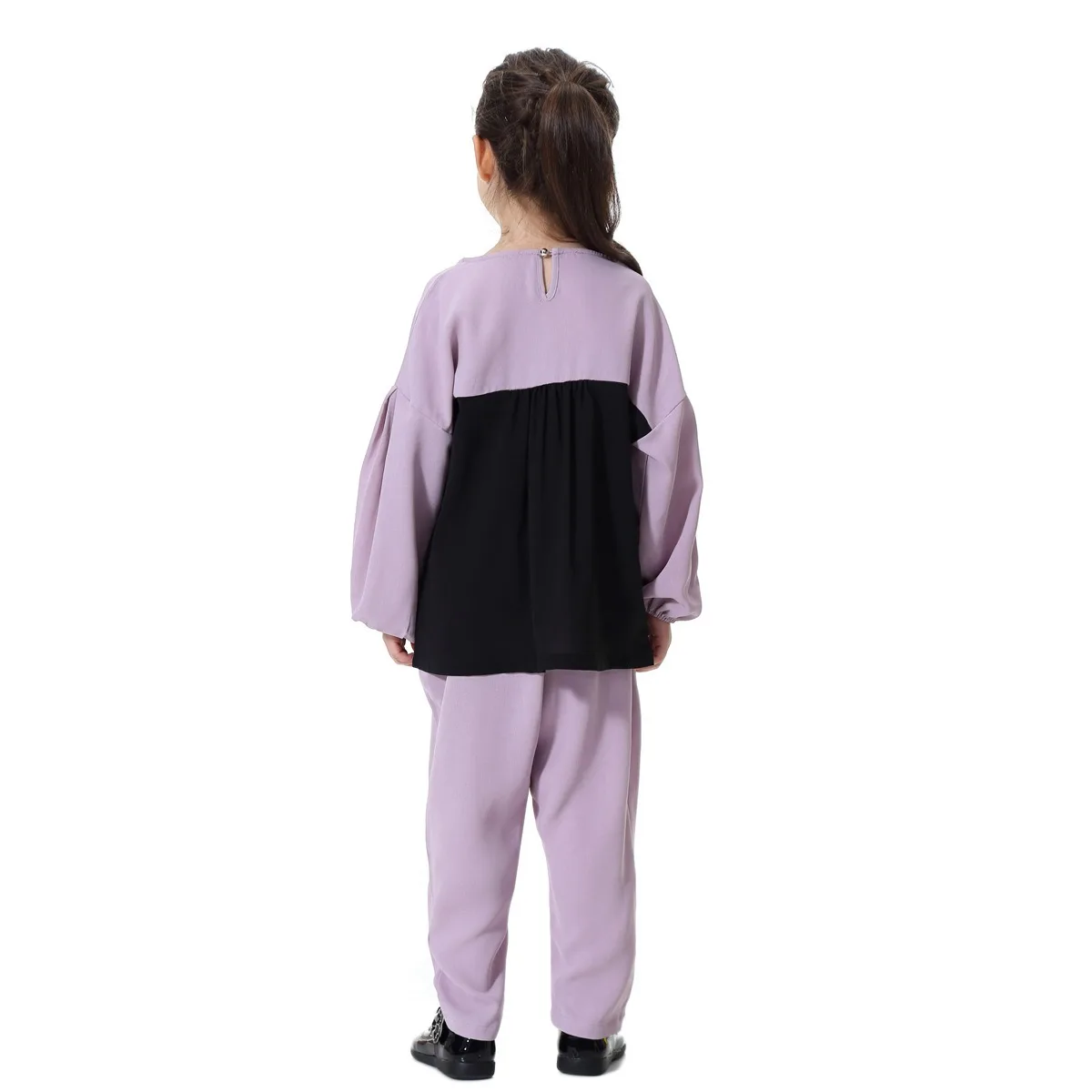 C0025 Turkey Style Modest Suit Muslim Children Kids Set 2 PCS Long Sleeve Arab Little Girls Long Shirt And Pants Sets