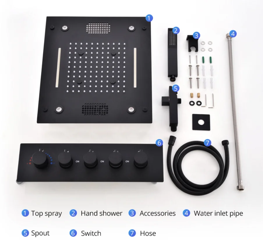 Bathroom rainfall shower set 400*400mm embed ceiling rain shower head set thermostatic LED Bluetooth Music bath & shower faucets