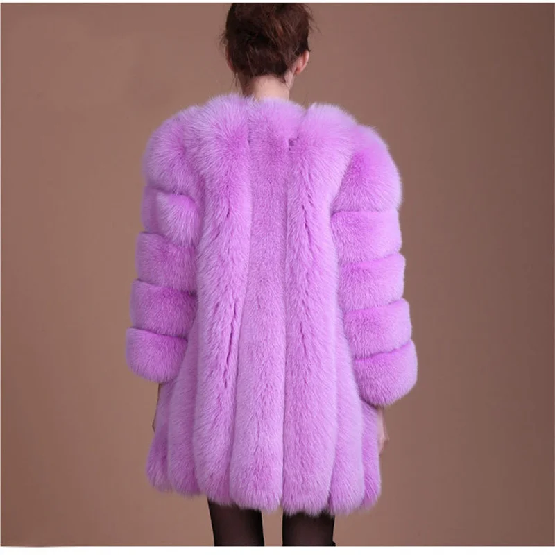 Fashion women real luxury fox fur coat girls tops warm faux fox fur coat