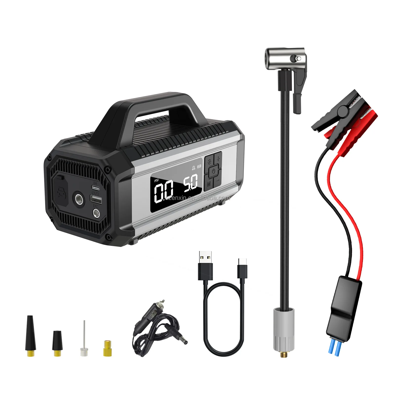 Mini Portable Wireless Electric Digital Air Pump Jump Starter Car Tire Inflator Battery Car Bike Bicycle Power Bank Included