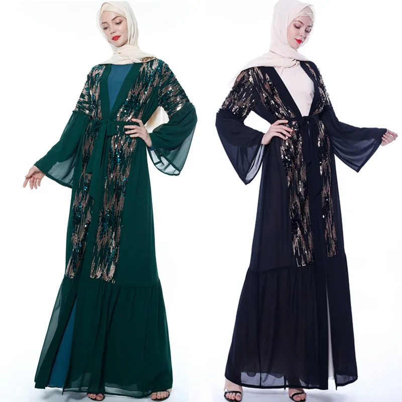 Мусульманское кимоно Abaya с блестками Арабский кафтан Дубай хиджаб платье Турция Исламская одежда Abayas для женщин Рамадан