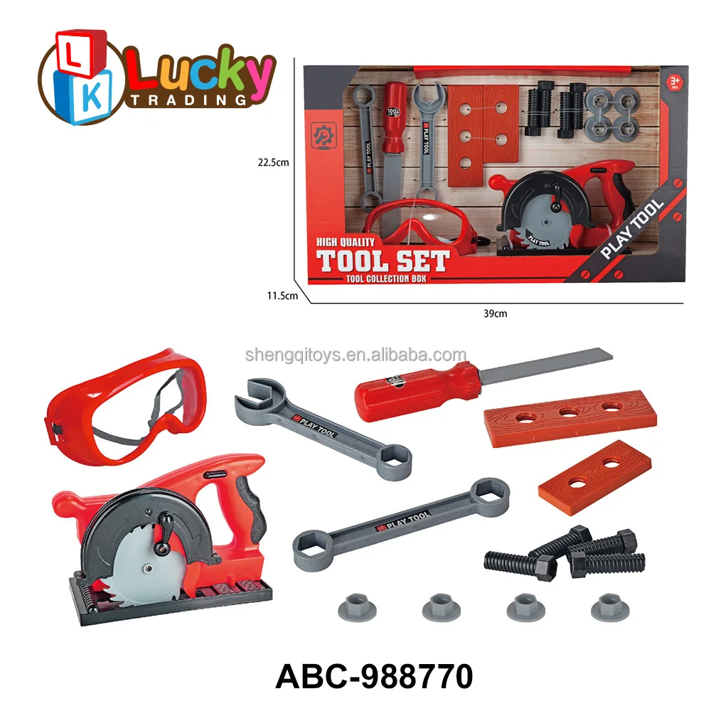 Pretend Play Toddler Tool Toys with Construction Worker Box & Electronic Drill Chainsaw Toy for Boy