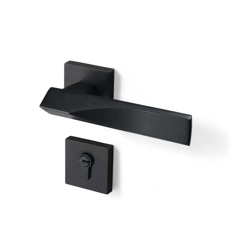 Yonfia A8280R03 modern square solid black aluminium lever door handle home toilet interior door lock handle black for wood door