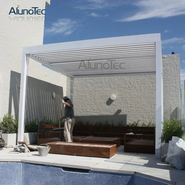 Motorized Louvers Patio Building Shading System Aluminium Pergola