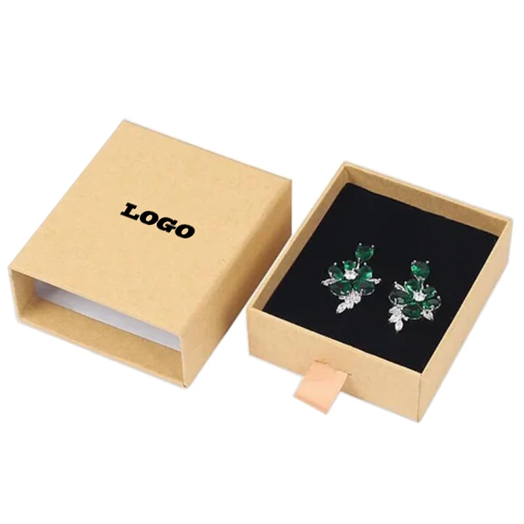 Custom logo slide out empty small brown Kraft jewelry packaging drawer gift box
