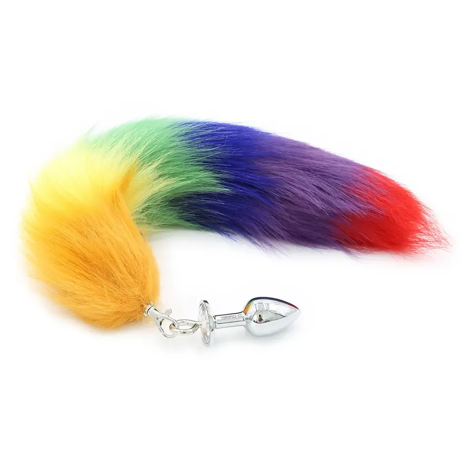 hot sales product Rainbow Tail   Multi Colored Anal Plug with Soft Cat Tail Plug Anal Extreme