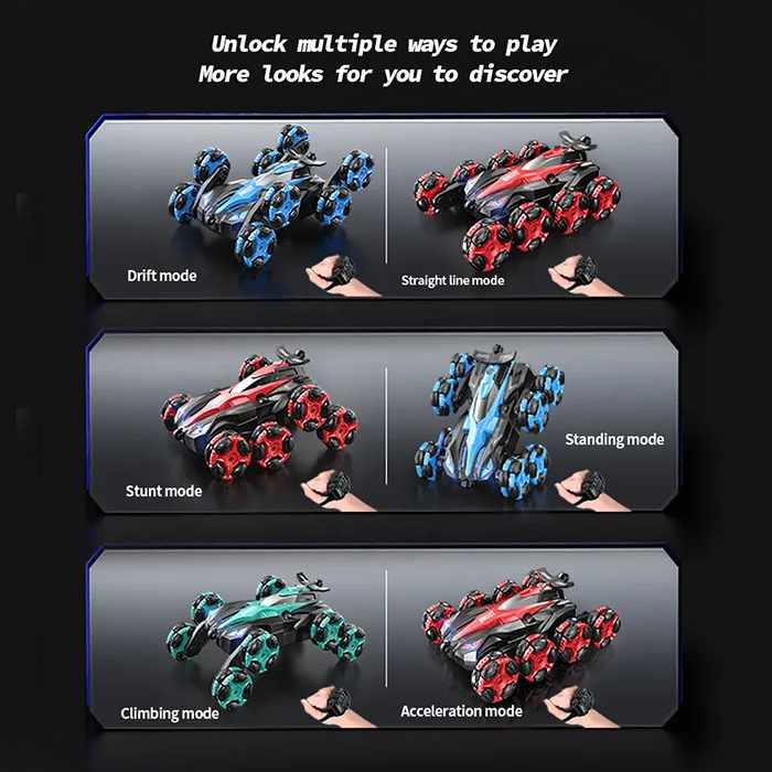 8 Wheel 2.4ghz Double Sided Dual Remote Control Car 4wd Deformation Climbing Racing Spray Drift 360 Stunt Rc Car Toy