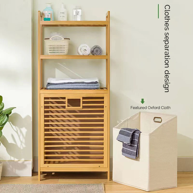 Manufacturer Custom Large Wooden Bamboo Dirty Laundry Hamper Basket with Shelf