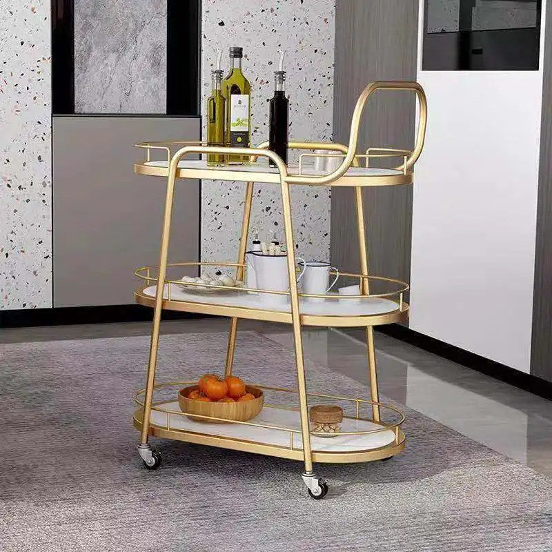 Modern style kitchen three-tier metal trolley Nordic food shopping Luxury household cosmetic with