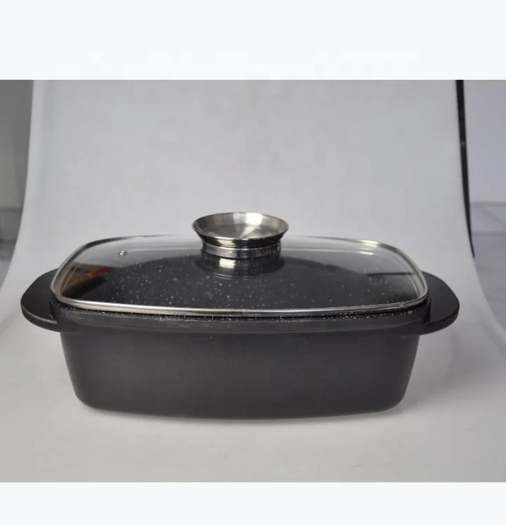 Die-casting non stick baking fish grill pan with glass lid