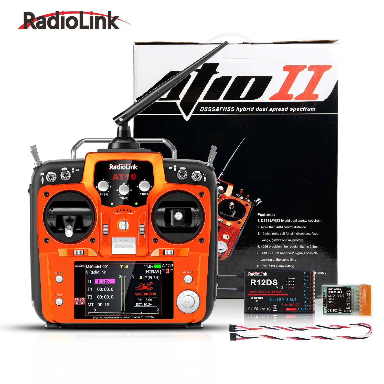Professional RadioLink Aerial Drone RC transmitter AT10II RSSI Rea-time telemetry SBUS/PWM/PPM signal out-put transmitter