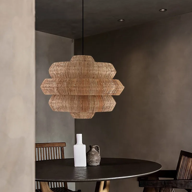 Hand-woven Creative Vintage Chandeliers Rattan Art Lamps In Hotel Restaurants And Bedrooms