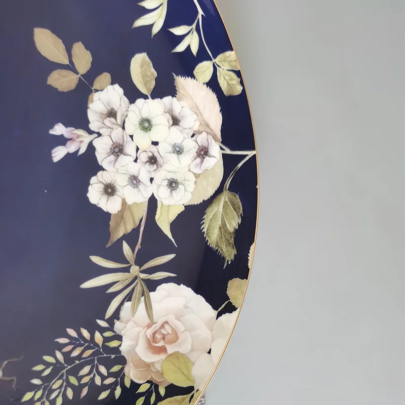 Large Plant Decal Antique Bulk Ceramic Charger Plates Black Dinner Plate For Dinner Restaurant