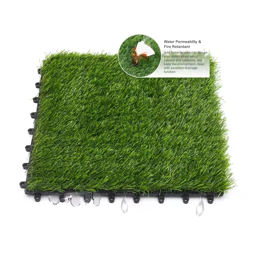 Green Patchwork Interlocking Turf Decking Tiles Outdoor Artificial Grass Carpet for Faux Floors