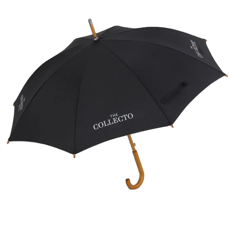 Umbrella Factory Custom Automatic Umbrella Wholesale J Wooden Handle Straight Sticks Wood Umbrella