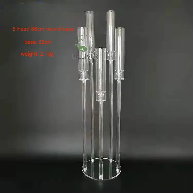 9 Arm candlestick acrylic sheet transparent candle crystal road leading hall layout flowers wedding decoration table centerpiece