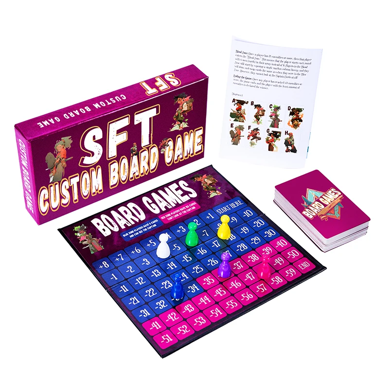 Factory-customized high-quality multiplayer board game with game cards and plastic pieces