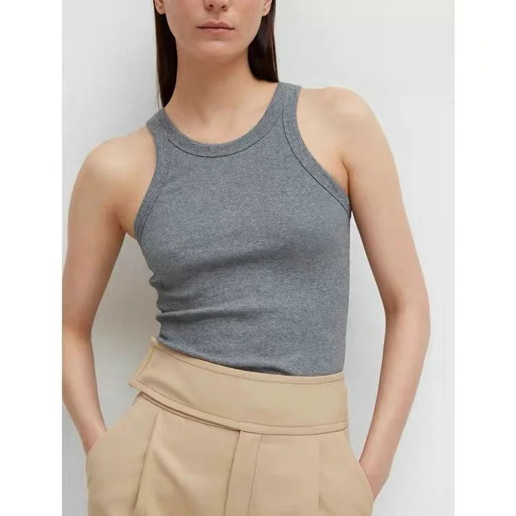 Summer Hot Sale Minimalist Style Basic Ribbed Knit Solid Color Sleeveless Women  Casual Tank Top