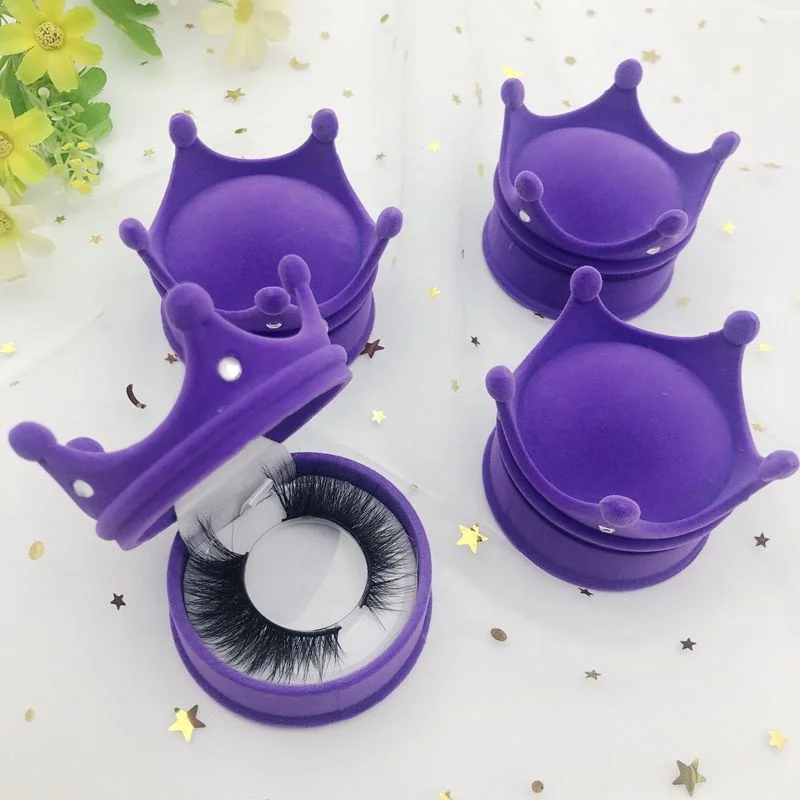 new lash cases Crown Shape Pink Purple Eyelash Packaging Case For natural style Mink Eyelashes with logo label