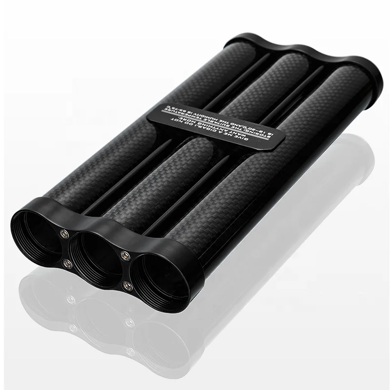 JIFENG JF-031 Cigar Storage travel Aluminum metal under 57 ring gauge 3 cigar tube case with humidifier in cap for business trip