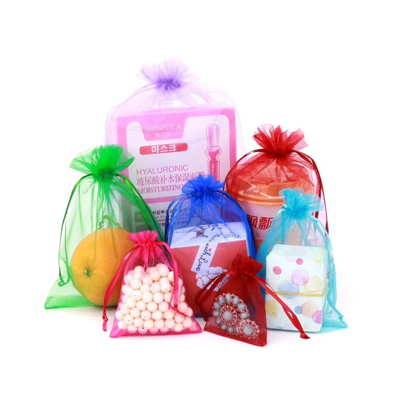 New design Drawstring small gift bag organza with custom logo packaging organza bags