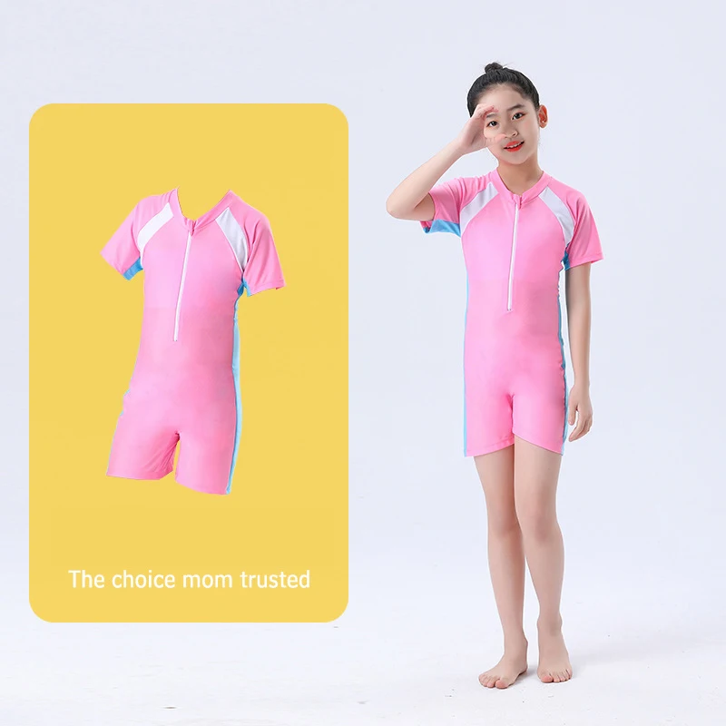 Wholesale Zipper Quick Dry One Piece short-sleeved beach sun protection Boy Girl Swimwear Surfing Suit Bathing Swimsuit
