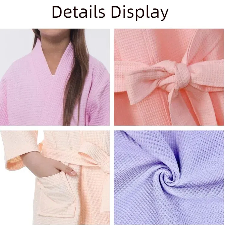 Wholesale soft comfortable kimono cotton bathrobes embroidered kids waffle spa robes